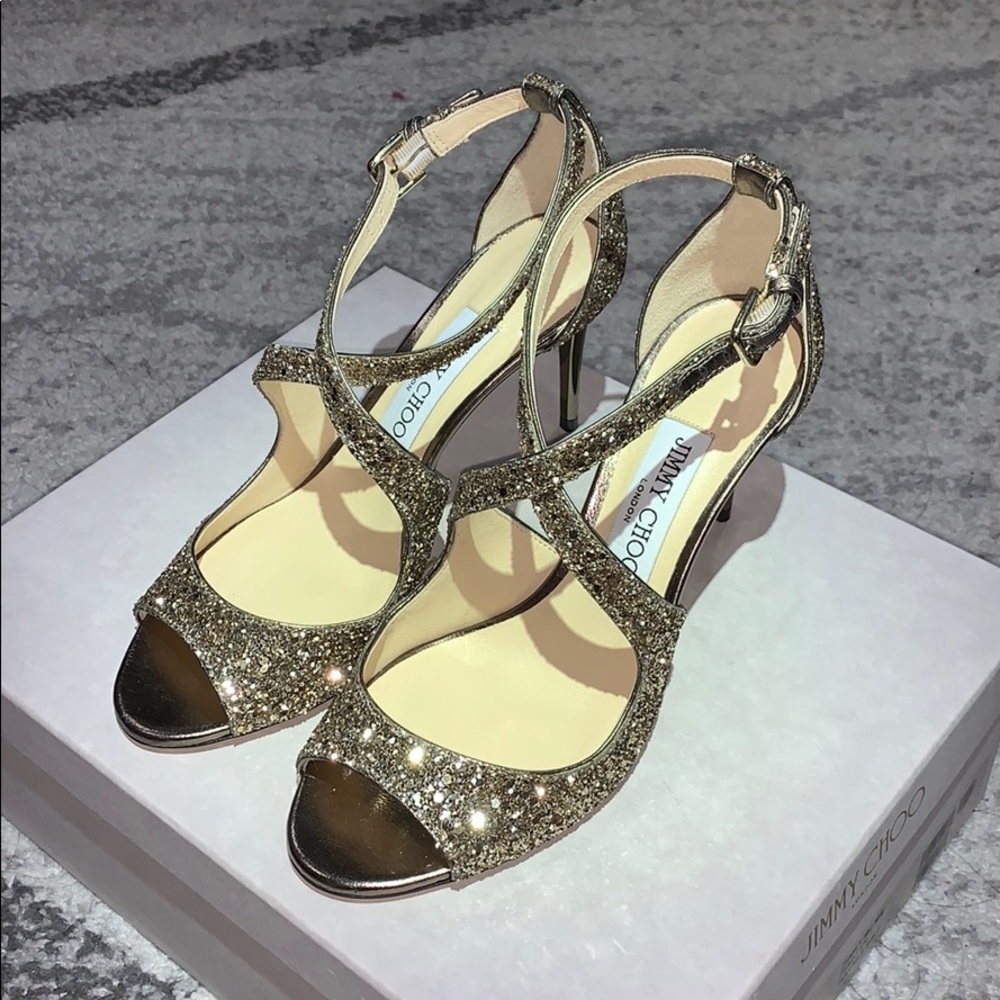 Jimmy choo Metallic "Emily” glitter antique Gold